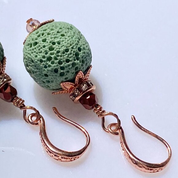 ❤️ Bright Copper With Sea Foam Lava Rock Earrings - Picture 3 of 14